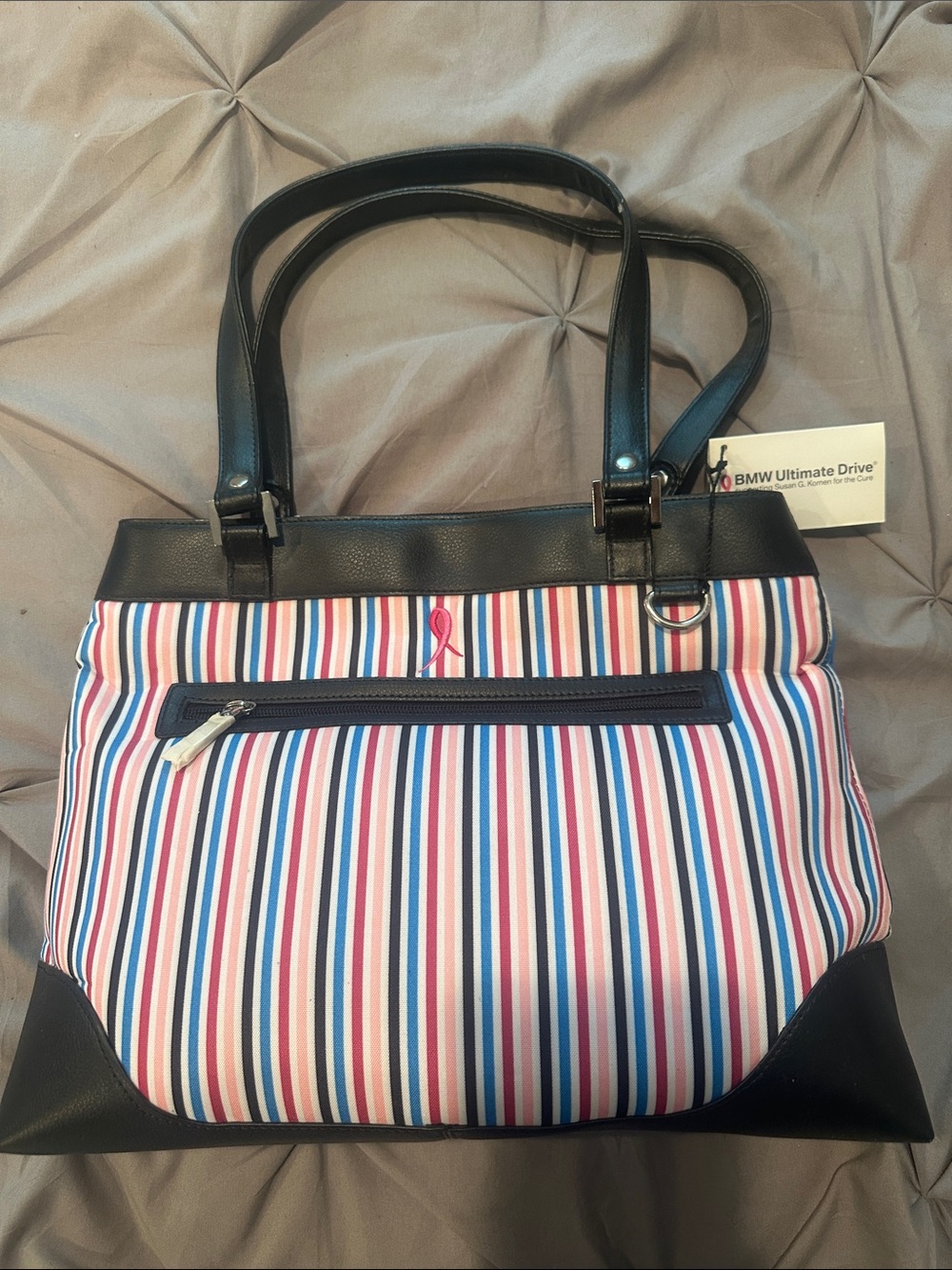 BMW Striped Shoulder Bag in Black, Pink, Blue and White - WALLET INCLUDED